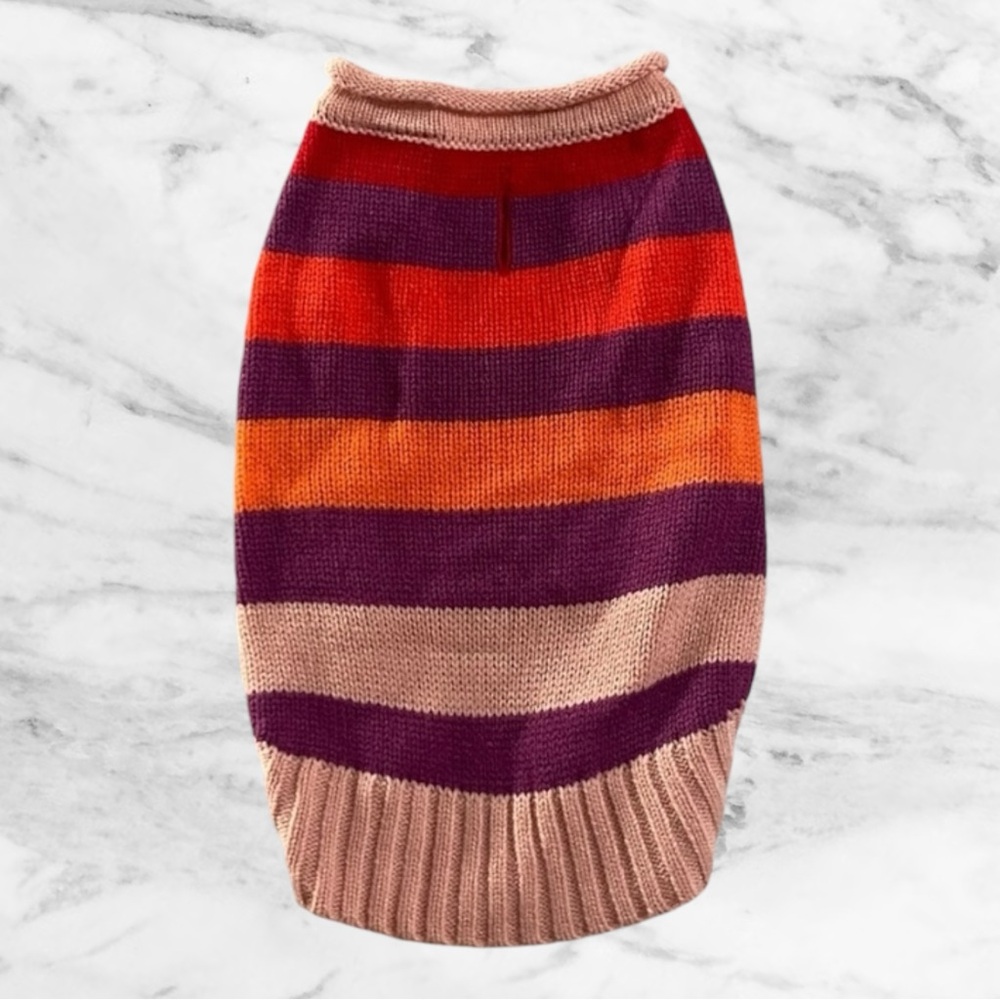 Vibrant Striped Dog Sweater XS | Cozy Knit Pet Clothing in Pink, Purple